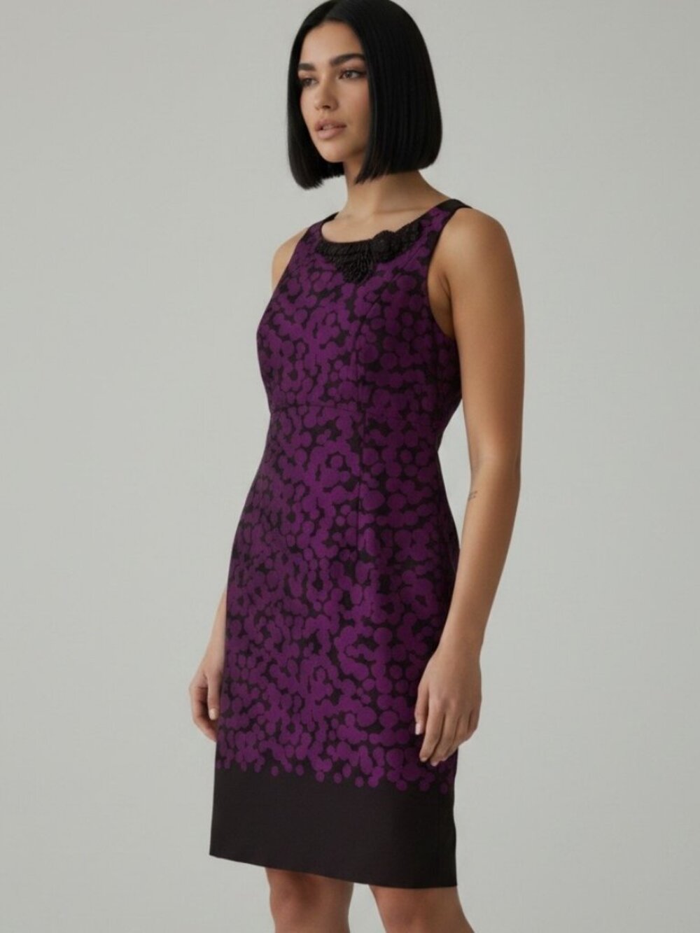 Taylor Sleeveless Sheath Dress Size 8 Purple Brown Abstract Floral Career
